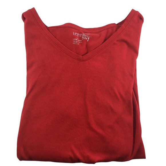 TERRA & SKY LONG SLEEVE V NECK WOMENS RED SHIRT - Picture 3 of 4